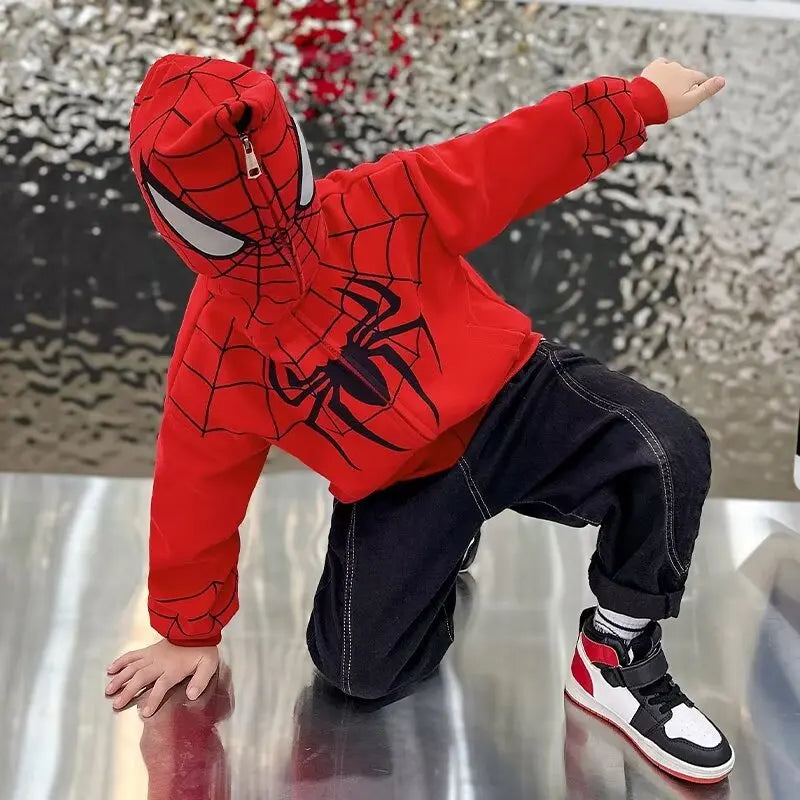Spiderman Jacket Spring Children Boys Hooded Sweatshirt Cartoon Zipper Coats Autumn Kids Clothing Outdoors Keep Casual Outerwear