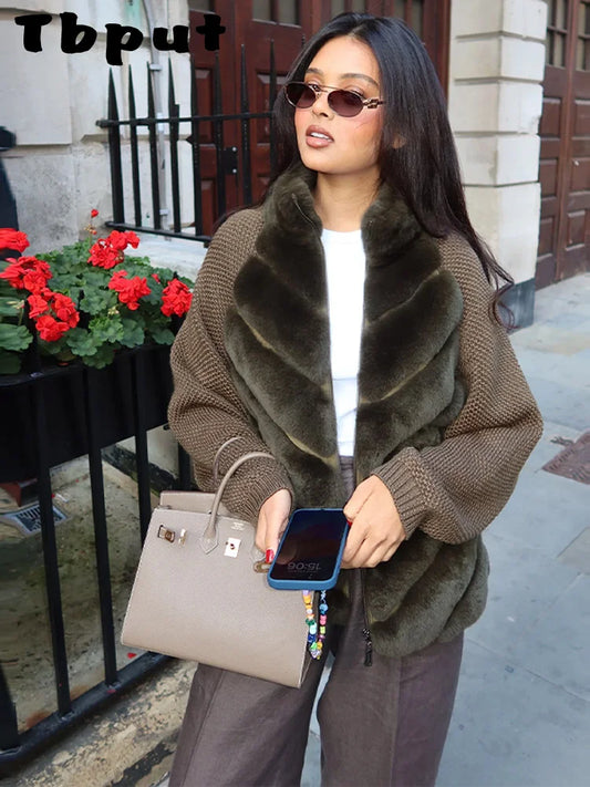 Elegant Faux Fur Collar Women's Coat Warm Pocket Thicken Lady Short Jackets 2025 Autumn Winter Chic Female Street Outerwear