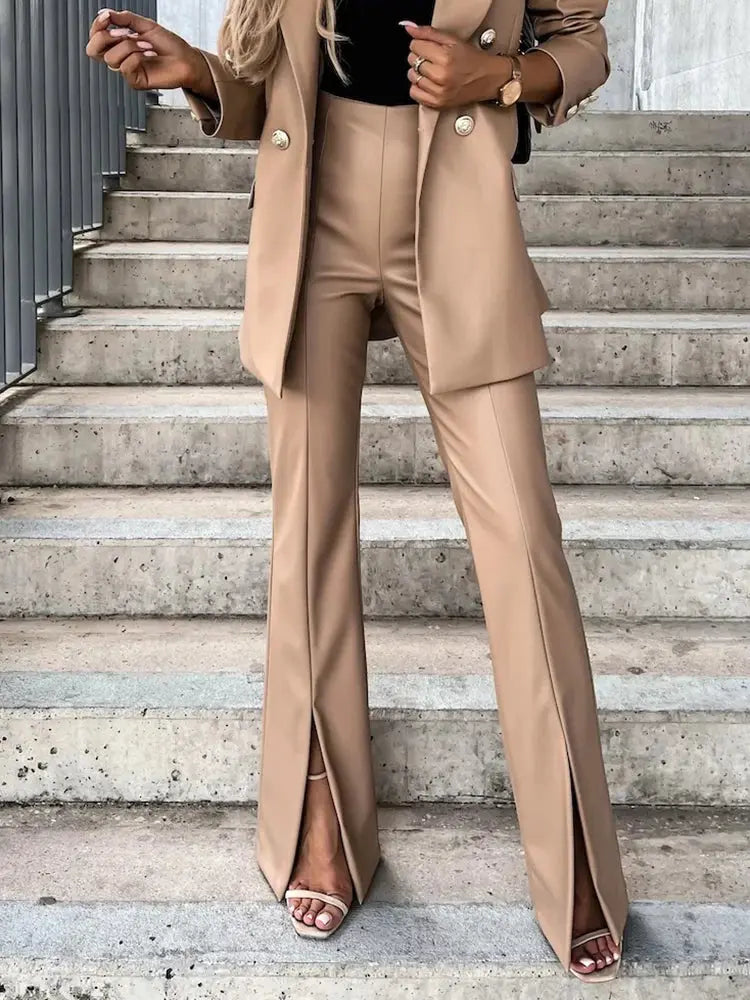 PU Leather Slim Straight Pants For Women High Waist With Pockets Chic Workwear Trousers