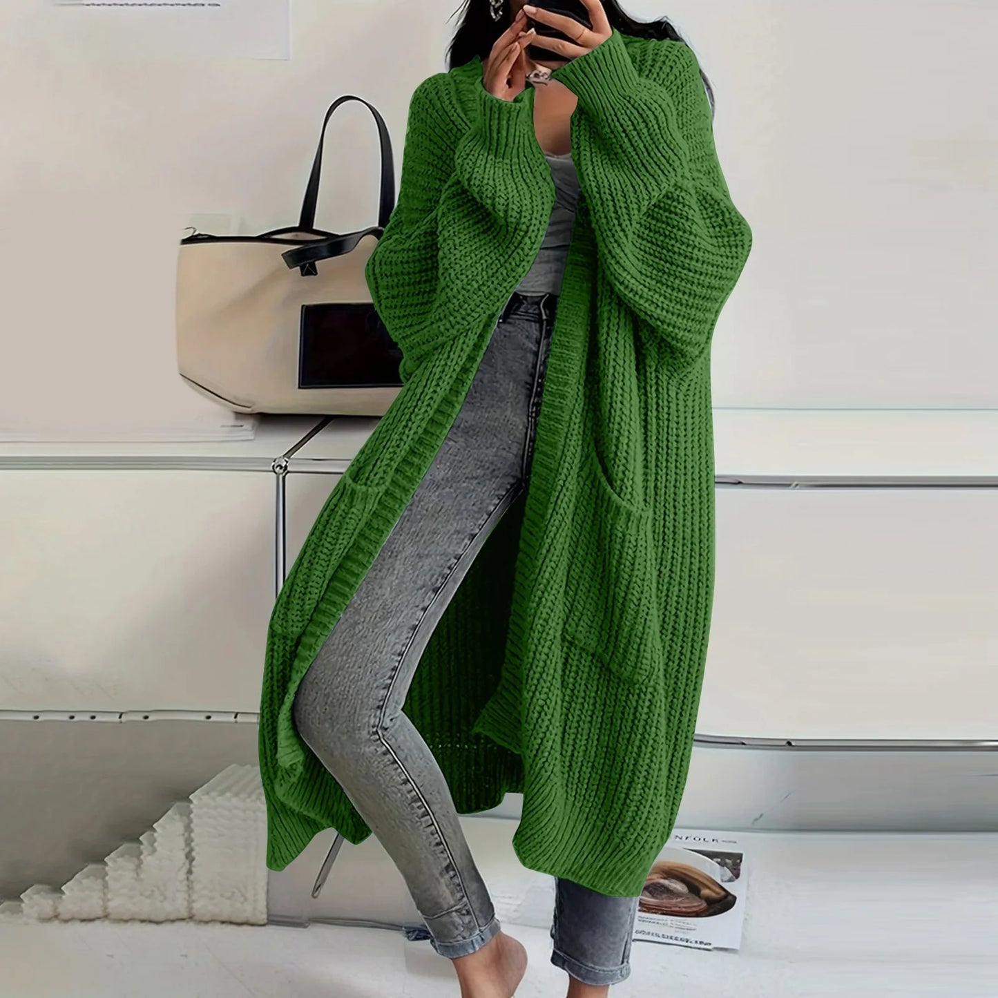 Women's Loose Long Knitted Cardigan Sweater Coat Autumn Winter Long Sleeved Long Knitwear Female Street Fashion Sweater Jacket