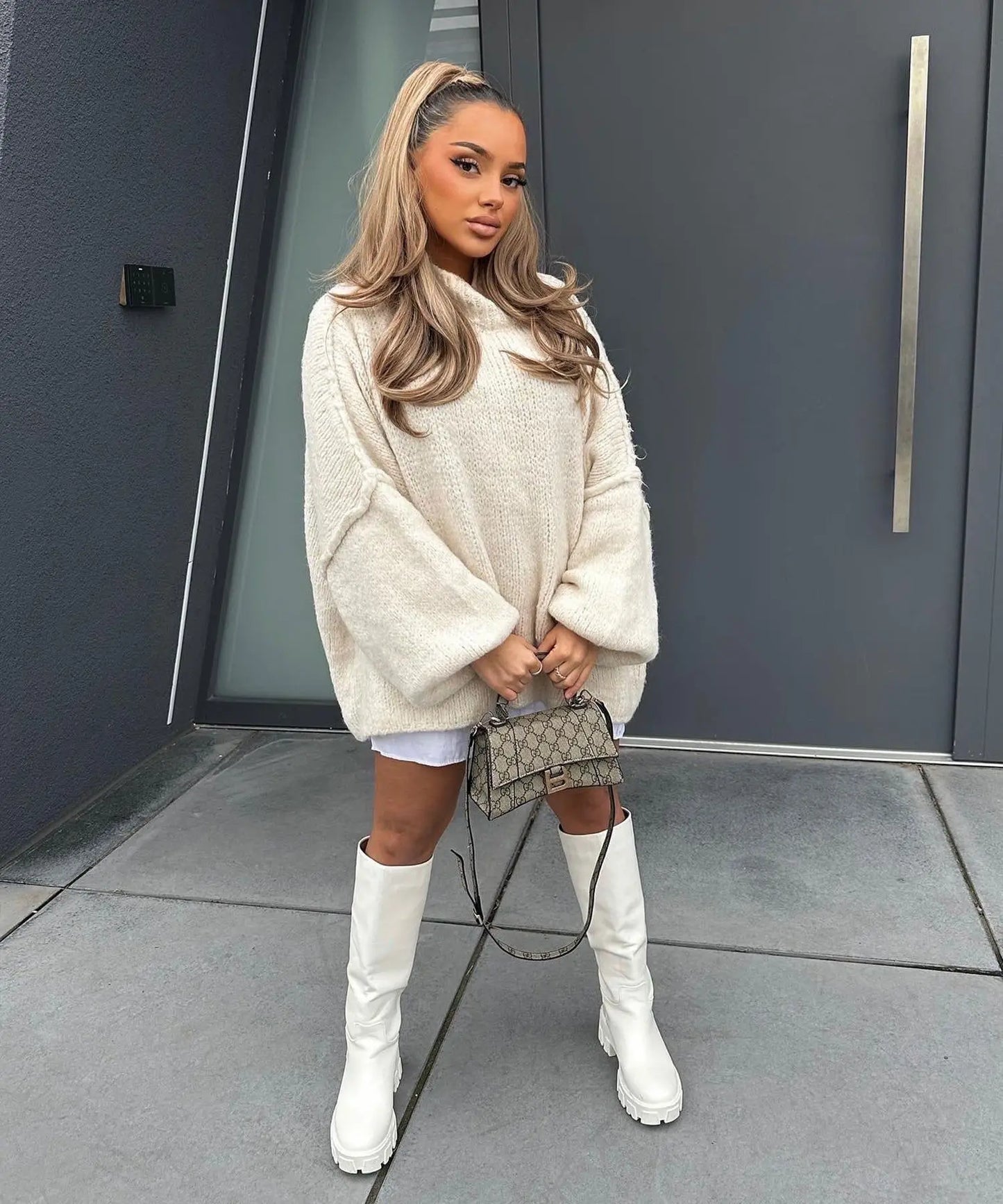 New Fall/winter Women's Sweater Solid Color Semi-turtleneck Casual Commuter Style Knit Pullover Loose Sweater Simple All-match