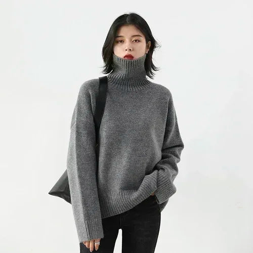 CHIC VEN Fashion Women's Loose Turtleneck Sweaters Warm Solid Pullover Knitwear Basic Female Jumpers Autumn Winter 2025