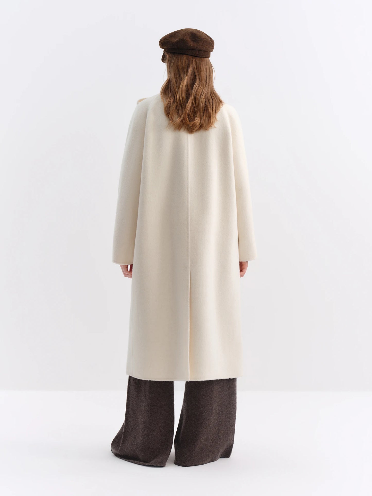 FSLE Winter 2025 Women Stand Collar Tie Detail Double Faced Wool Blend Coat - Long Length Elegant Outerwear for Casual Winter