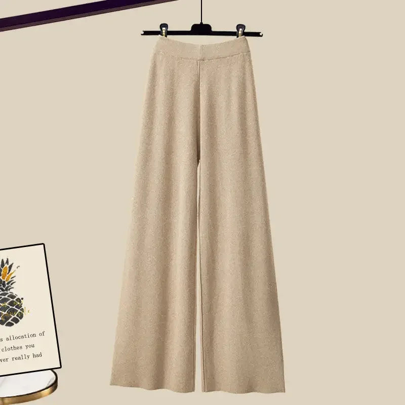 Autumn Knitted Sweater Wide Leg Pants Three Piece Set Plus Size Women's Fashion Slimming Shirt Dress Combo Female Wardrobe