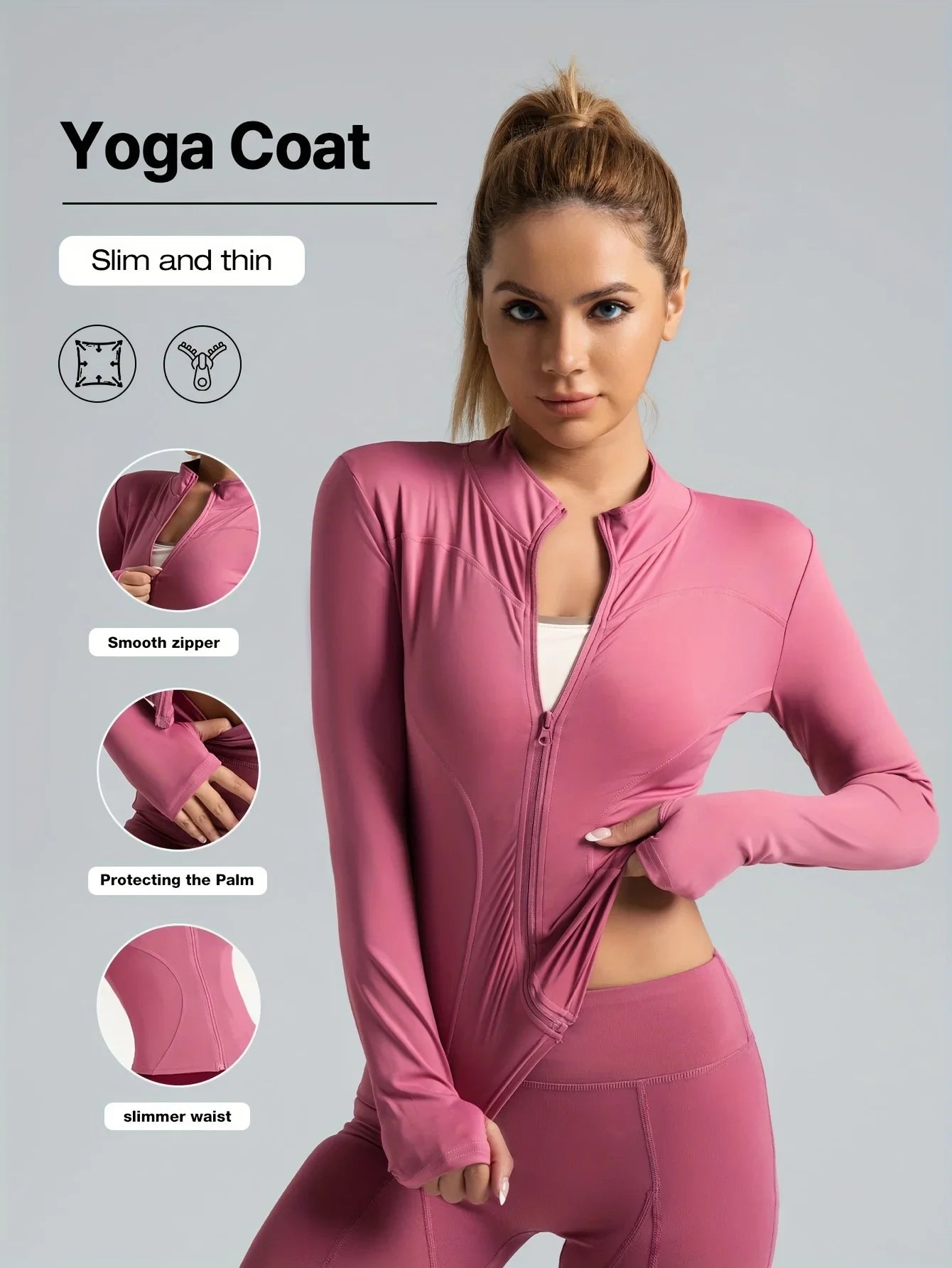 Seamless Sports Outerwear Yoga Coat Cropped Jacket for Gym Running High Waisted Moisture Wicking Workout Top with  Coat Women