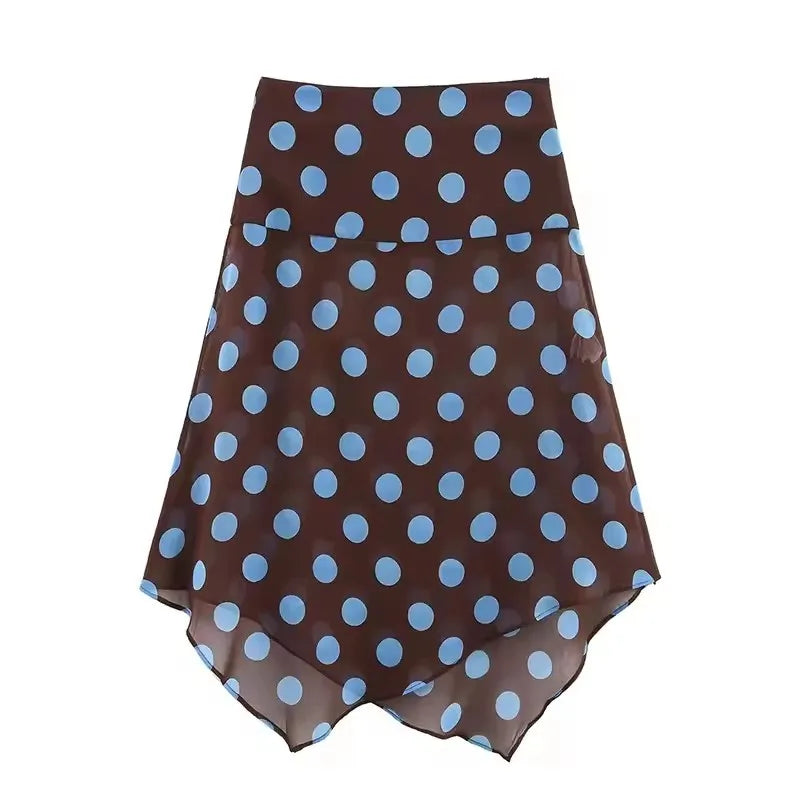 Polka Dot Printed Midi Skirts Two Piece Sets for Women 2025 Summer Chic Scarf Halter Top Suits Beach Woman 2 Piece Outfits