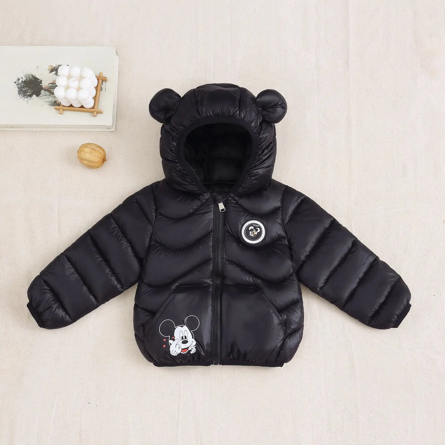Mickey Mouse Kids Winter Hooded Coat New Lightweight Thermal Thicken Padded Jacket for Boys Girls Cotton Blend Zipper Outerwear