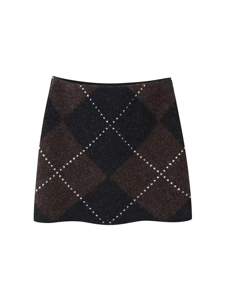 NLZGMSJ Women Knitted Sets 2025 Autumn Winter Wrist Sleeve Slim Plaid Sweater Cardigan Jacket Crop Top Mini Skirt Suits