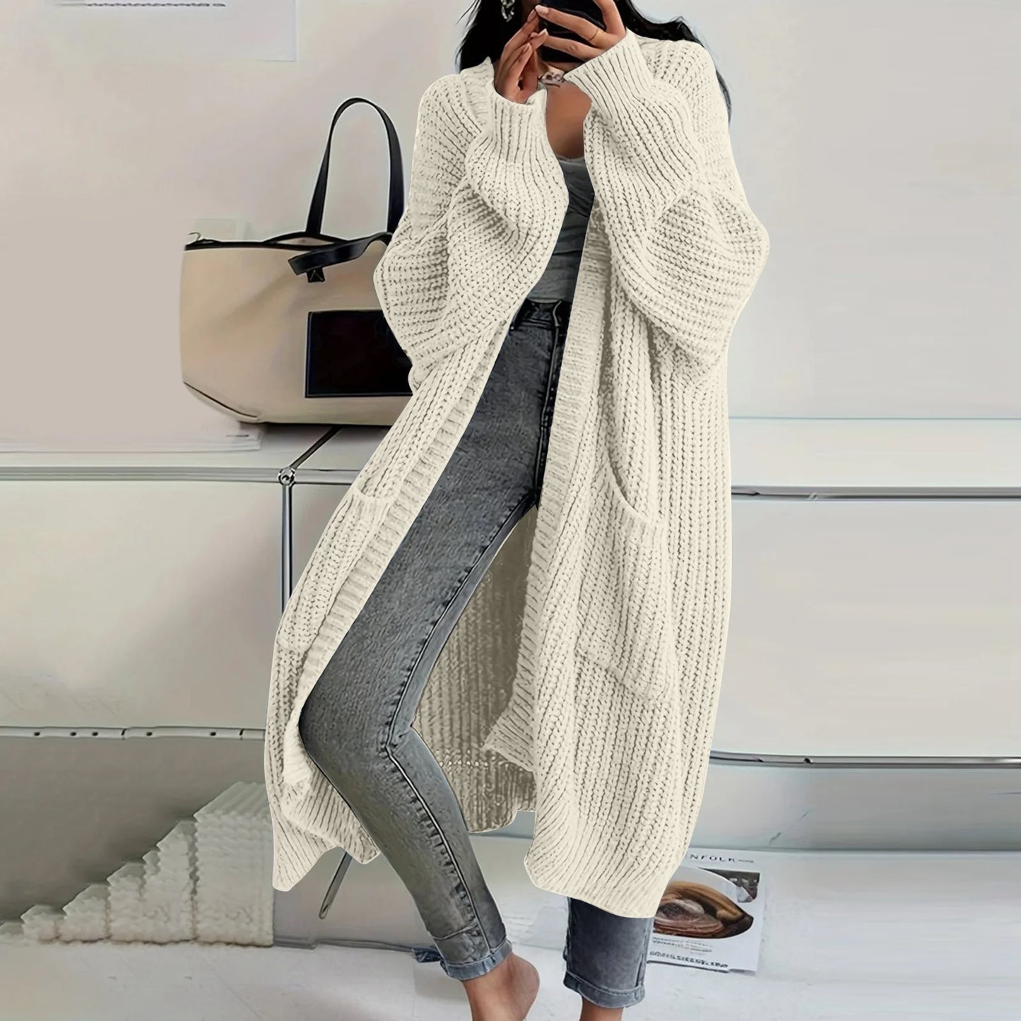 Women's Loose Long Knitted Cardigan Sweater Coat Autumn Winter Long Sleeved Long Knitwear Female Street Fashion Sweater Jacket