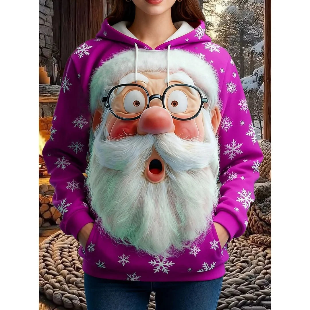 Women's Vintage Christmas Santa Print Sweatshirts Long Sleeve Crewneck Pullover Festive Street Style Spring Fall Holiday Fashion