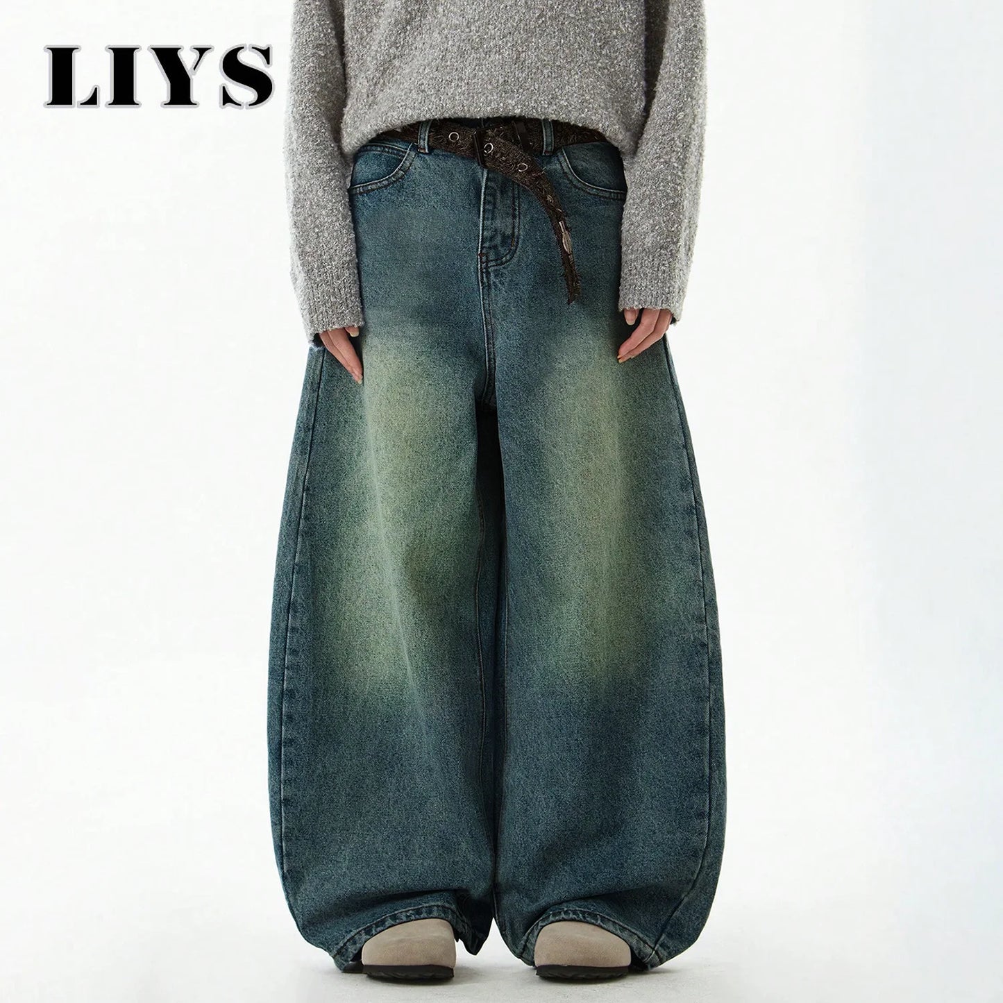 Men's Wear Blue Wide-Leg Denim Pants Baggy Jeans Vintage Three-Dimensional Cut Curved Knife Jeans Loose Fit Summer New Trend