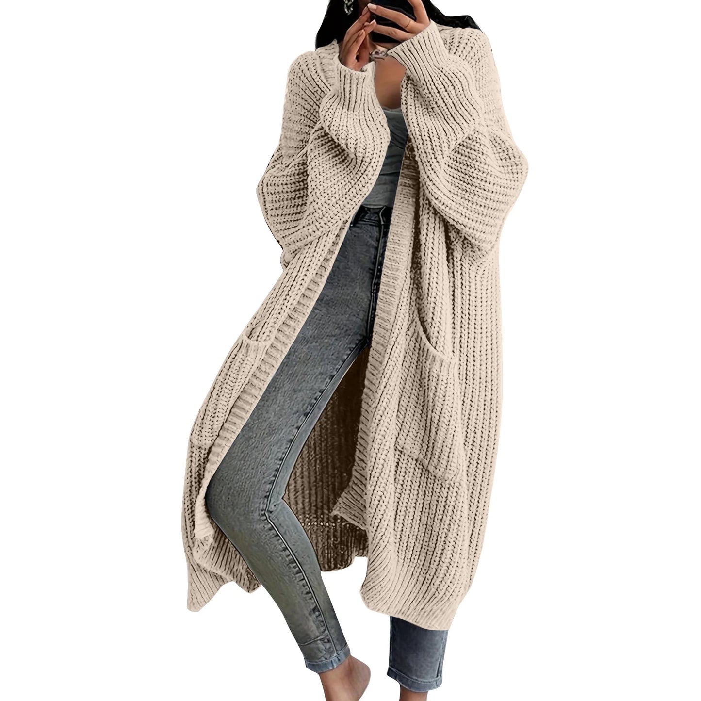 Women's Loose Long Knitted Cardigan Sweater Coat Autumn Winter Long Sleeved Long Knitwear Female Street Fashion Sweater Jacket