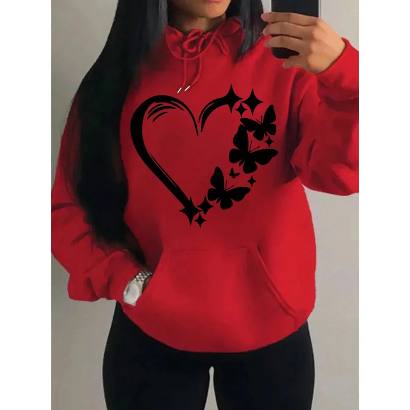 Women's Love and Butterfly Pattern Hoodie Hip Hop Street Fashion Pocket Clothes Retro Multi Color Hoodie