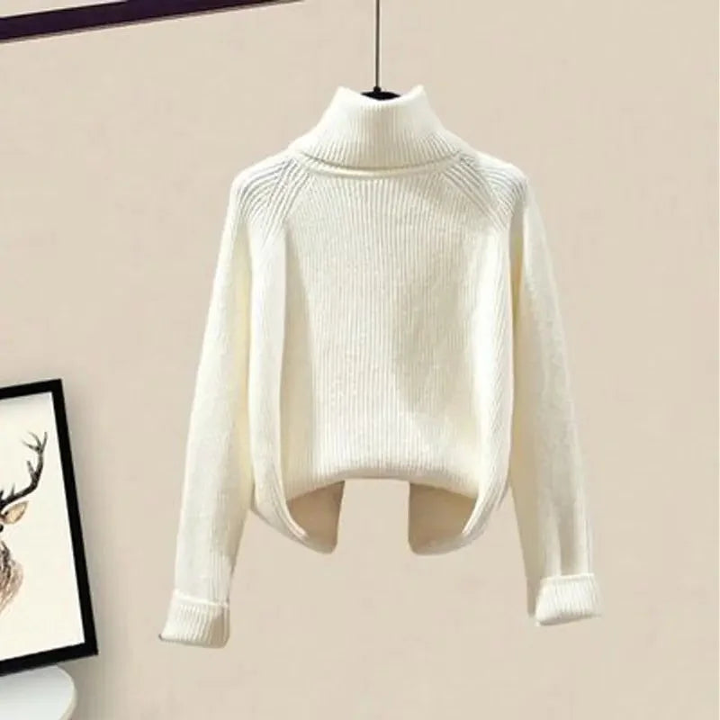 Autumn Knitted Sweater Wide Leg Pants Three Piece Set Plus Size Women's Fashion Slimming Shirt Dress Combo Female Wardrobe