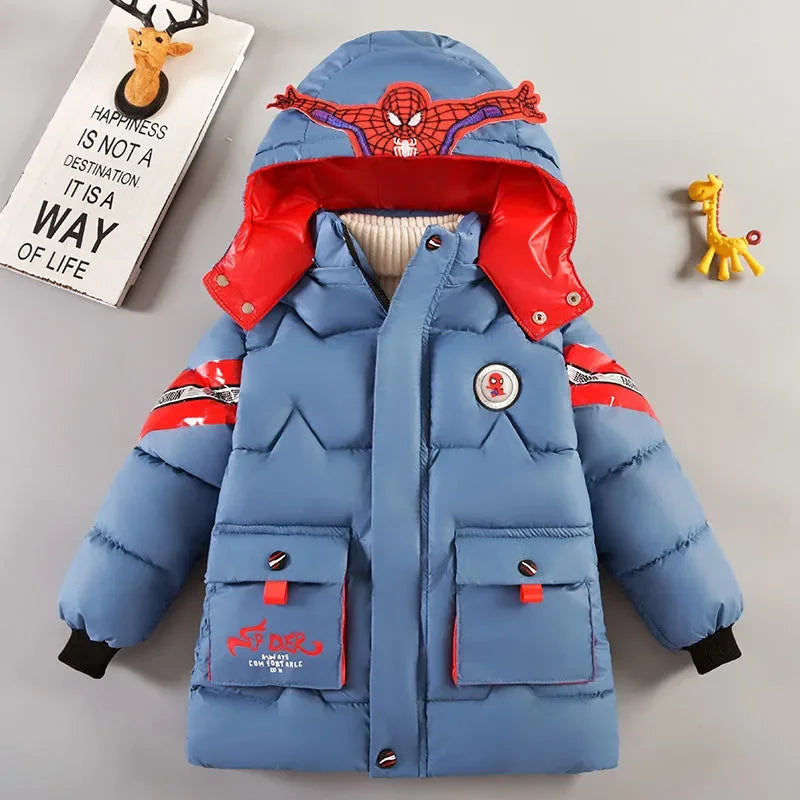 Spiderman Down Jacket 2025 Winter Baby Boy Costume Kids Warm Thicken Cotton-Padded Hooded Coat Parka Children Clothing Outerwear