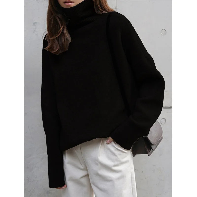 2023 New turtleneck cashmere sweater women thickened cashmere sweater loose hedging lazy knit base