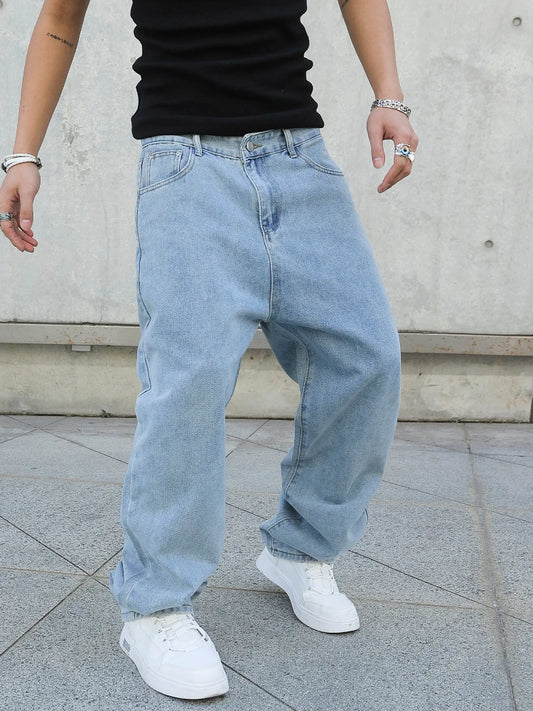 Spring Autumn Men Baggy Jeans Oversize Straight Loose Casual Denim Trousers Solid Color Streetwear Fashion Y2k Wide Leg Pants