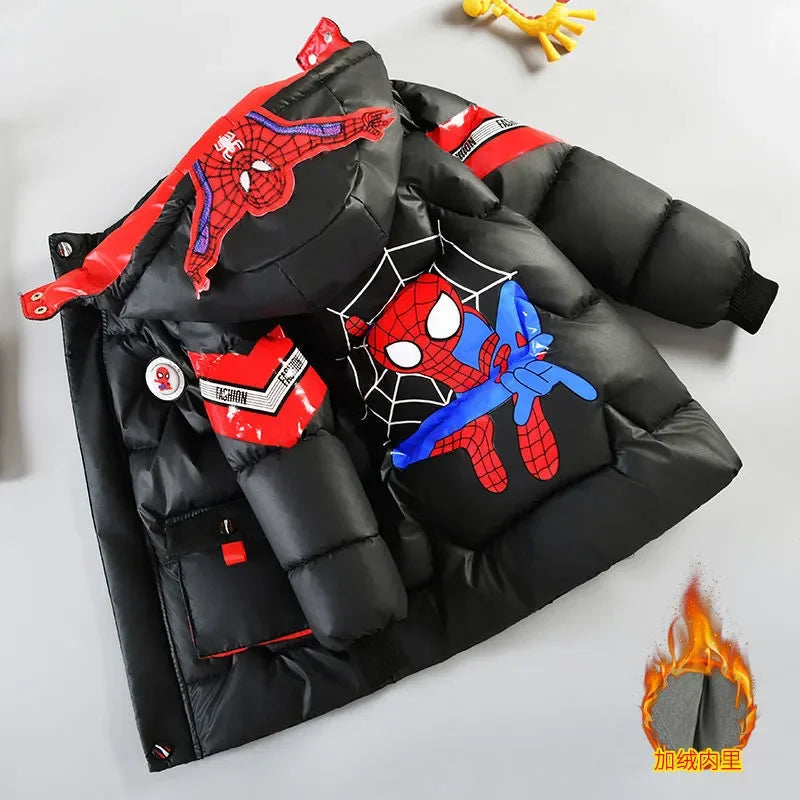 Spiderman Down Jacket 2025 Winter Baby Boy Costume Kids Warm Thicken Cotton-Padded Hooded Coat Parka Children Clothing Outerwear