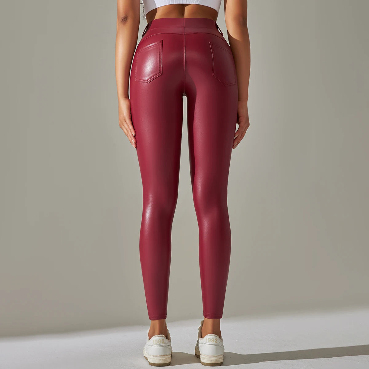 PU Leather Leggings Women Sexy Scrunch Butt Leggings Girls Faux Leather Pants High Waist Push Up Casual Leggings 6 Color