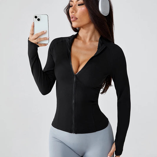 Yoga wear for women in autumn zipper jacket sports top slim long-sleeved outerwear professional running training and fitnes