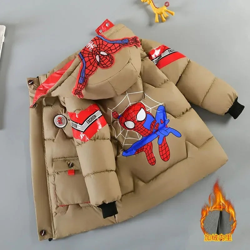 Spiderman Down Jacket 2025 Winter Baby Boy Costume Kids Warm Thicken Cotton-Padded Hooded Coat Parka Children Clothing Outerwear