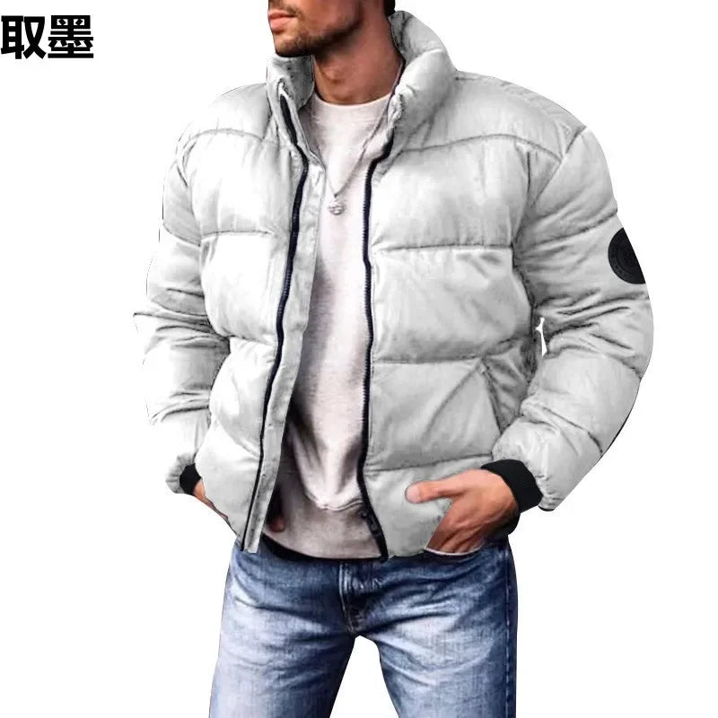 Men's Winter Thickened Cotton Jacket Stand Collar Fleece Lined Coat Casual Outerwear Regular Fit from Mainland China