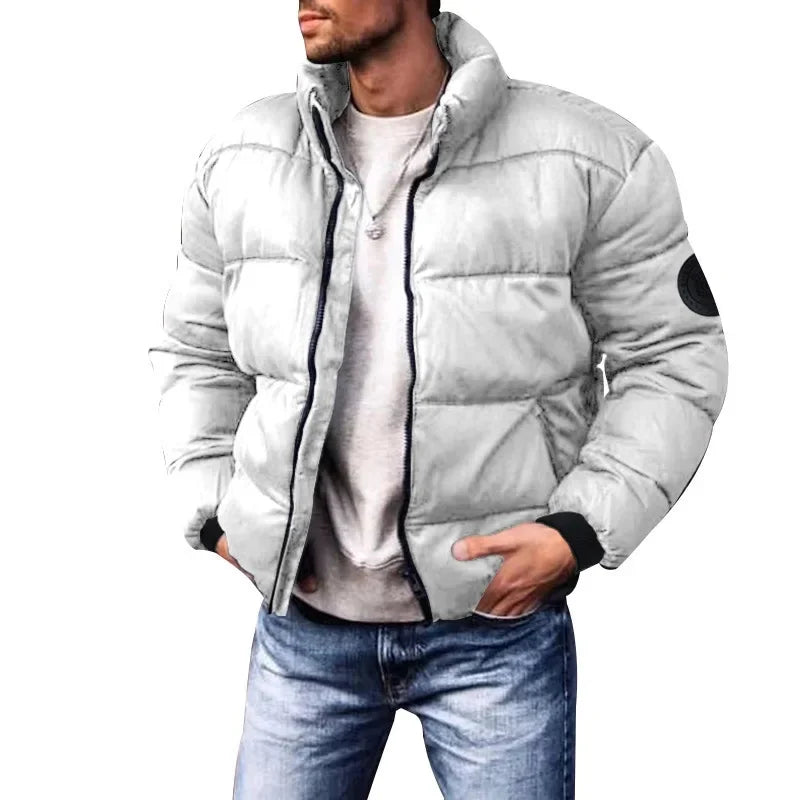 Men's Winter Thickened Cotton Jacket Stand Collar Fleece Lined Coat Casual Outerwear Regular Fit from Mainland China