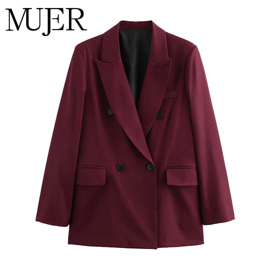 MUJER Straight Women's Blazers Office Long Blazer Woman 2025 Long Sleeve Oversized Blazer for Women Outerwears Vintage New Coats