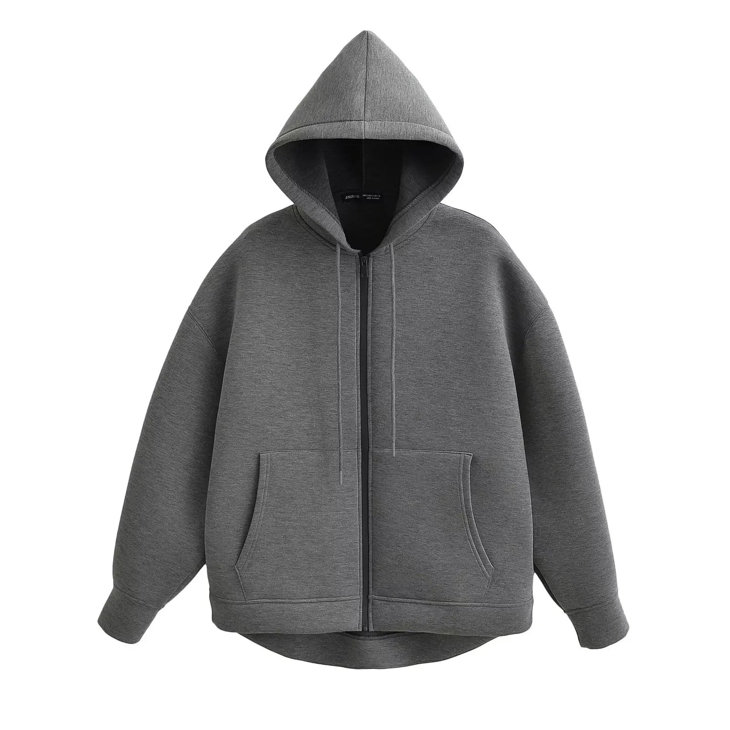 HH Autumn Women Gray Jacket With Hood Long Sleeve Big Pocket Zipper Jacket Coat Woman Loose Casual Outerwear Coat Tops