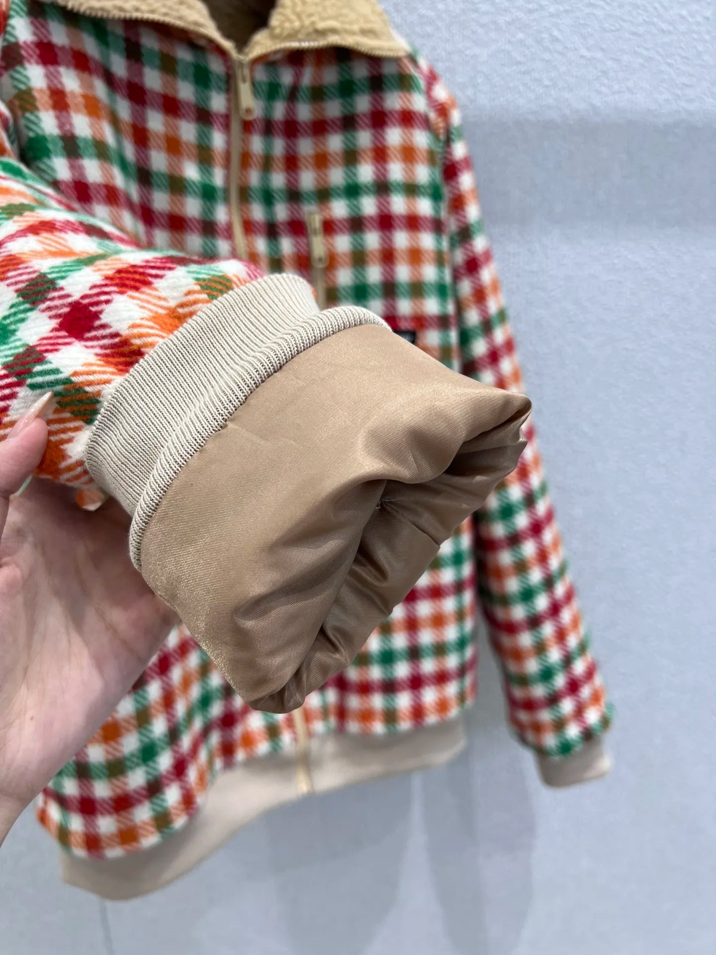 Colorful 2025 New Plaid Eco-friendly Lamb Fur Collar Jacket Coat Fluffy Warm Loose Slim For Women/Men