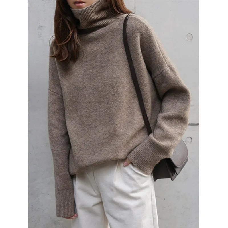 2023 New turtleneck cashmere sweater women thickened cashmere sweater loose hedging lazy knit base
