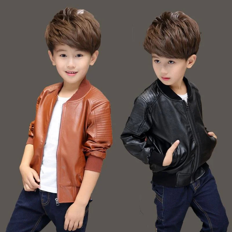 Boys Plus Velvet Thick Leather Jackets Kids Girls Autumn Winter Coat Fashion Clothing Children's Warm PU Leather Outerwear 2-14Y
