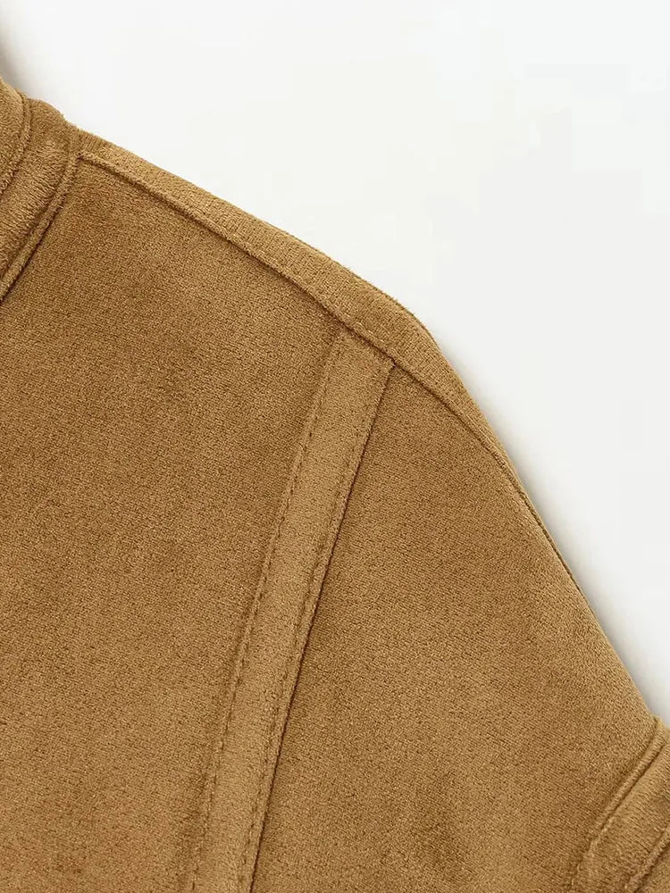 Women 2025 Double-Sided Wear Lamb Velvet Coat Women's Fashion Stand Collar Single Breasted Pocket Short Jacket Lady Outerwear