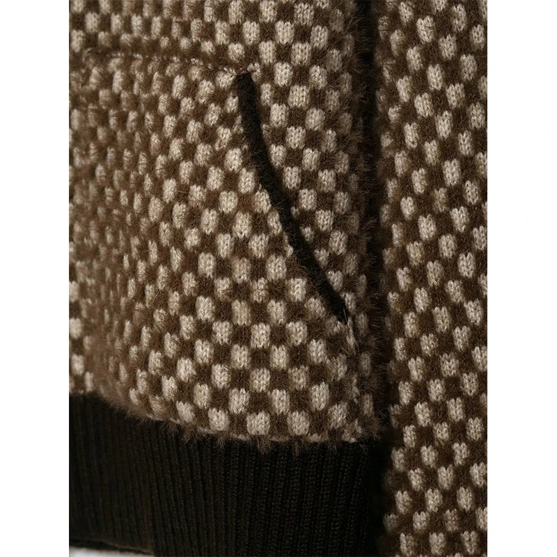 Women's Spliced knit Short Jackets Autumn Winter Stand Collar Long Sleeve Jackets Coats Streetwear Female Outerwear Chic Tops