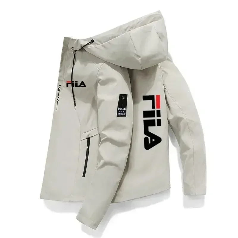 Men's 2025 printed high-quality zipper hooded baseball jacket, four-autumn jacket, trendy men's windproof zipper jacket, casual