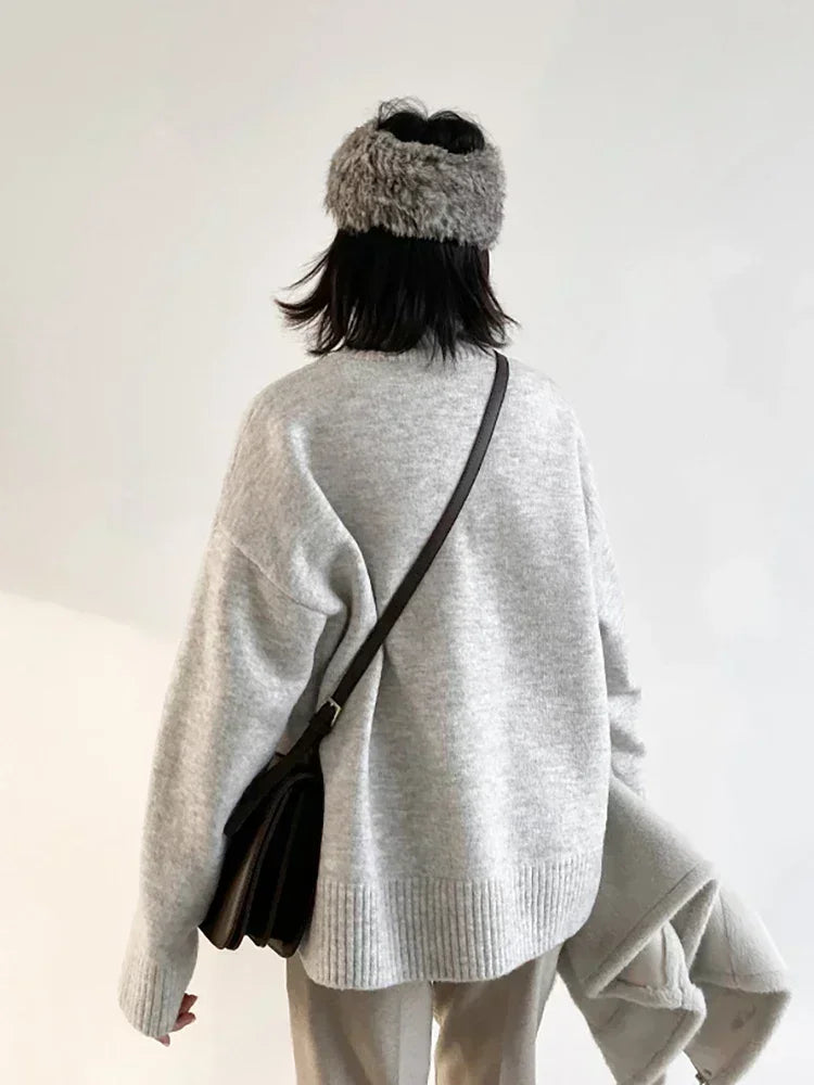 CHIC VEN Fashion Women's Loose Turtleneck Sweaters Warm Solid Pullover Knitwear Basic Female Jumpers Autumn Winter 2025