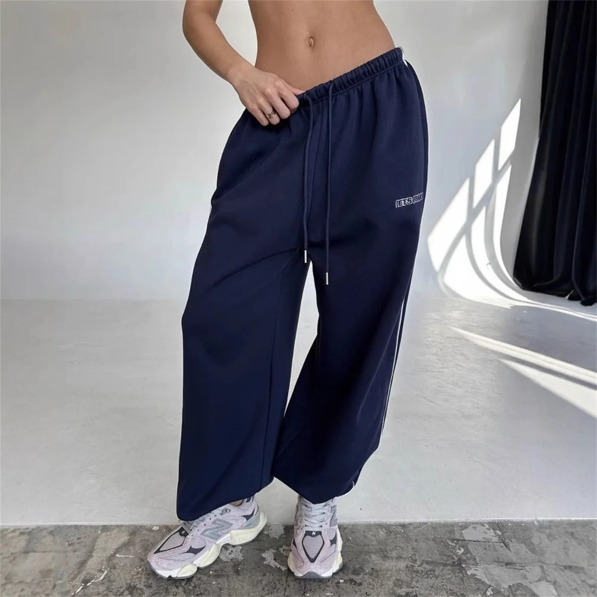 Striped ankle Sweatpants For Women Drawstring High Waist Straight Baggy Trousers Female Vintage Sport Hip Hop Pant Casual Street