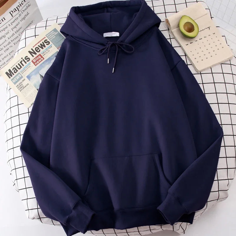 Autumn casual women's solid color hoodie, comfortable stretch sports shirt, loose pocket warm clothes, fashionable street men's