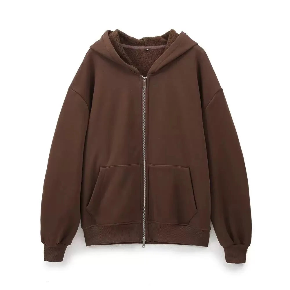 ETJ 2025 Fall/Winter new  women's casual sports oversized zipper hoodie wide leg mop sweatpants set 4174842