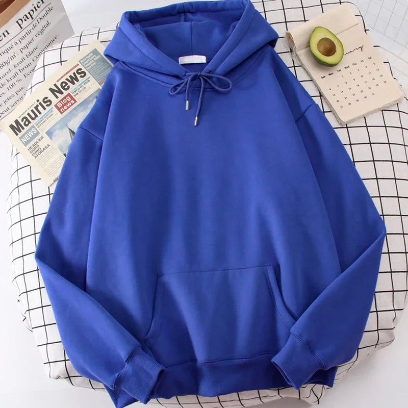Autumn casual women's solid color hoodie, comfortable stretch sports shirt, loose pocket warm clothes, fashionable street men's