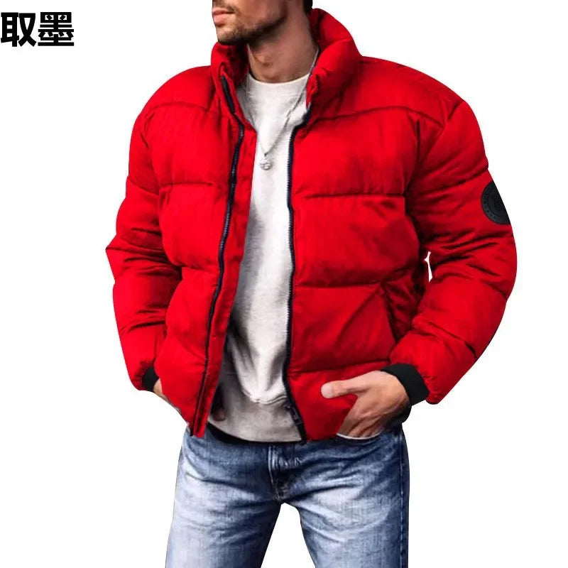 Men's Winter Thickened Cotton Jacket Stand Collar Fleece Lined Coat Casual Outerwear Regular Fit from Mainland China