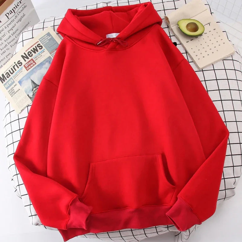Autumn casual women's solid color hoodie, comfortable stretch sports shirt, loose pocket warm clothes, fashionable street men's