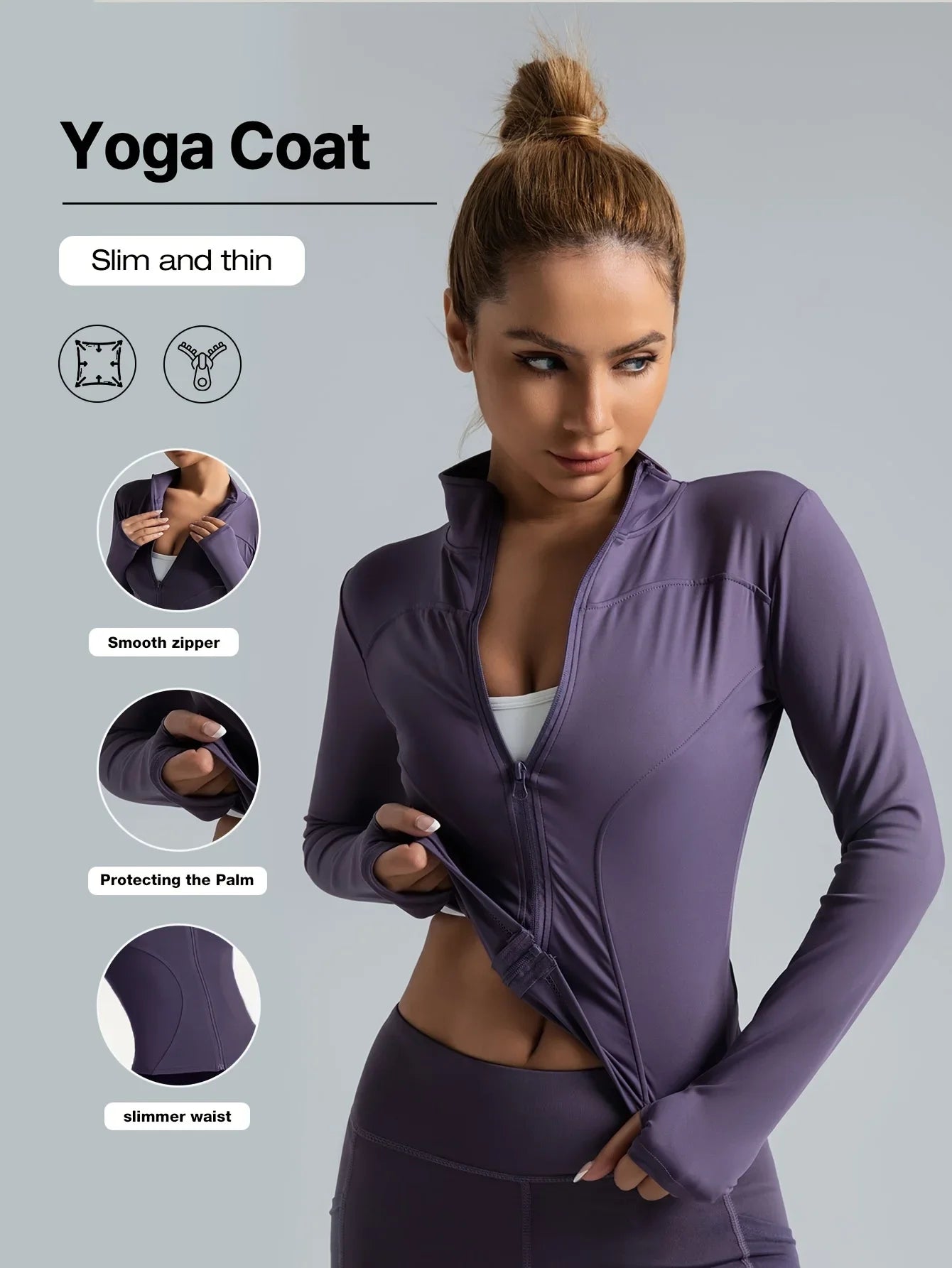 Seamless Sports Outerwear Yoga Coat Cropped Jacket for Gym Running High Waisted Moisture Wicking Workout Top with  Coat Women