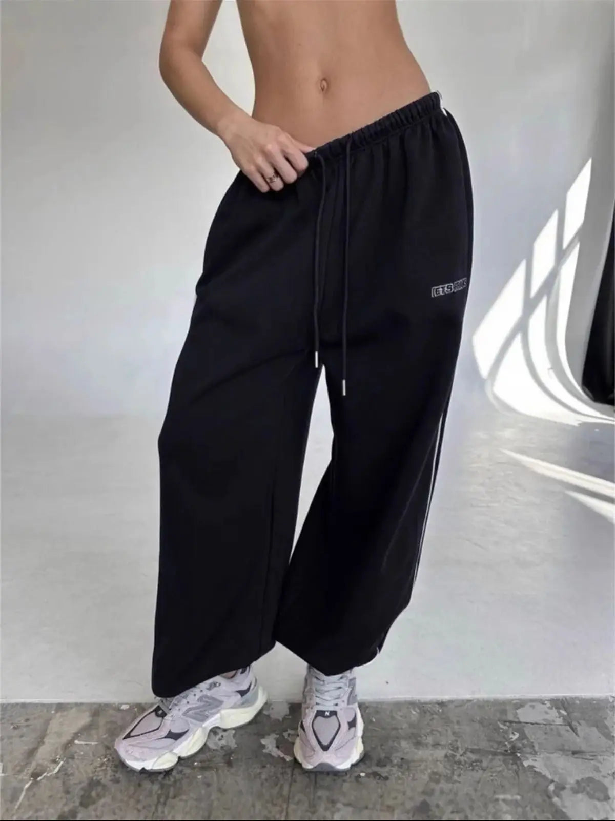 Striped ankle Sweatpants For Women Drawstring High Waist Straight Baggy Trousers Female Vintage Sport Hip Hop Pant Casual Street