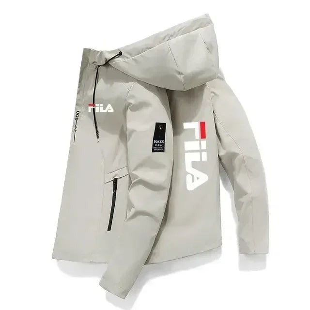 Men's 2025 printed high-quality zipper hooded baseball jacket, four-autumn jacket, trendy men's windproof zipper jacket, casual