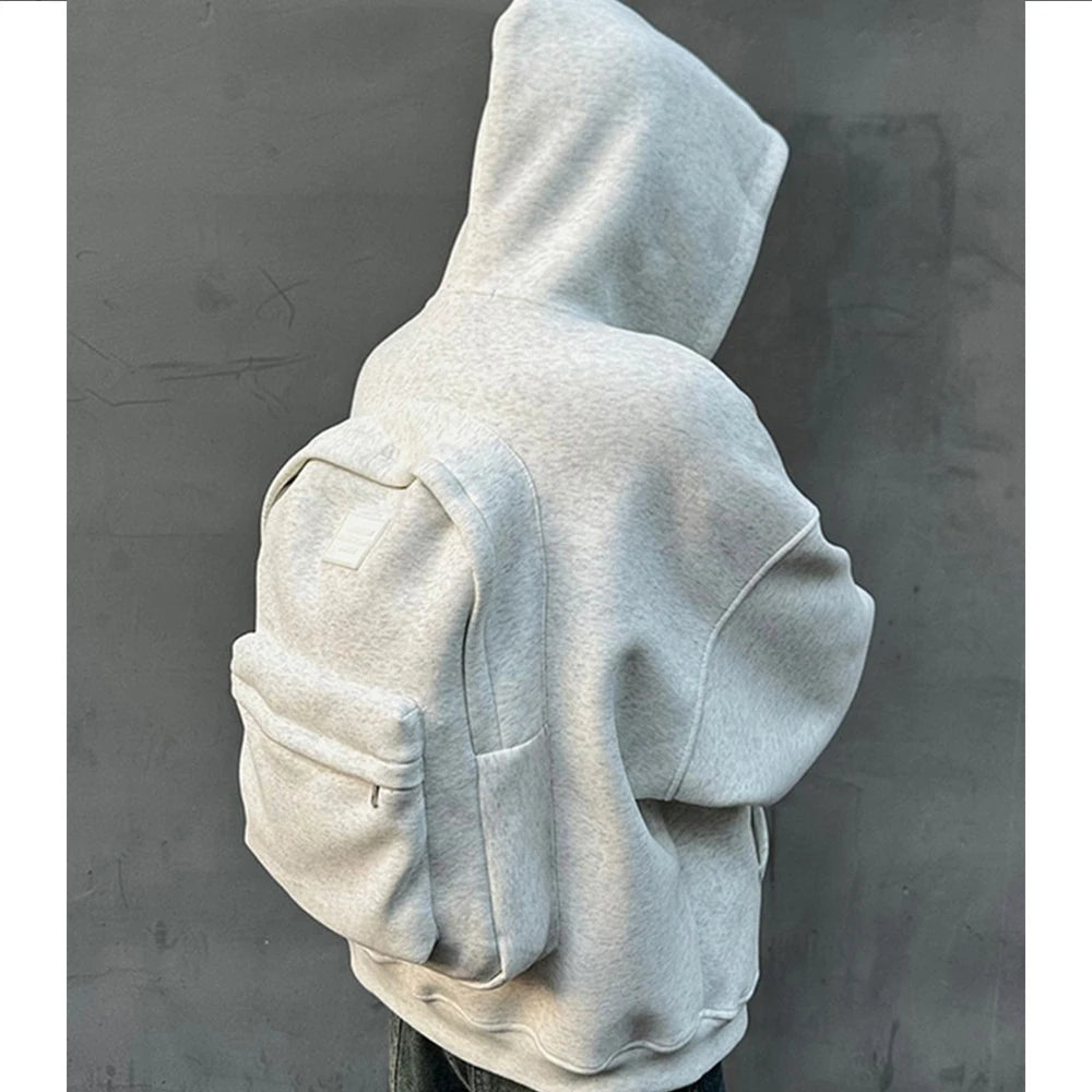 Streetwear Fashion Three-Dimensional Backpack Casual Hoodie Autumn Winter Trendy Street Trend Punk Men's Top Loose Sportswear