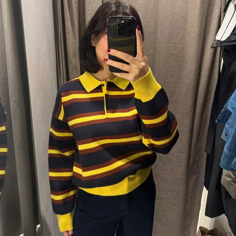 Autumn Women's Sweater Knit Tops 2025 New Fashion British Striped Young Women's Sweater Chic Street Student Pullover Sweaters