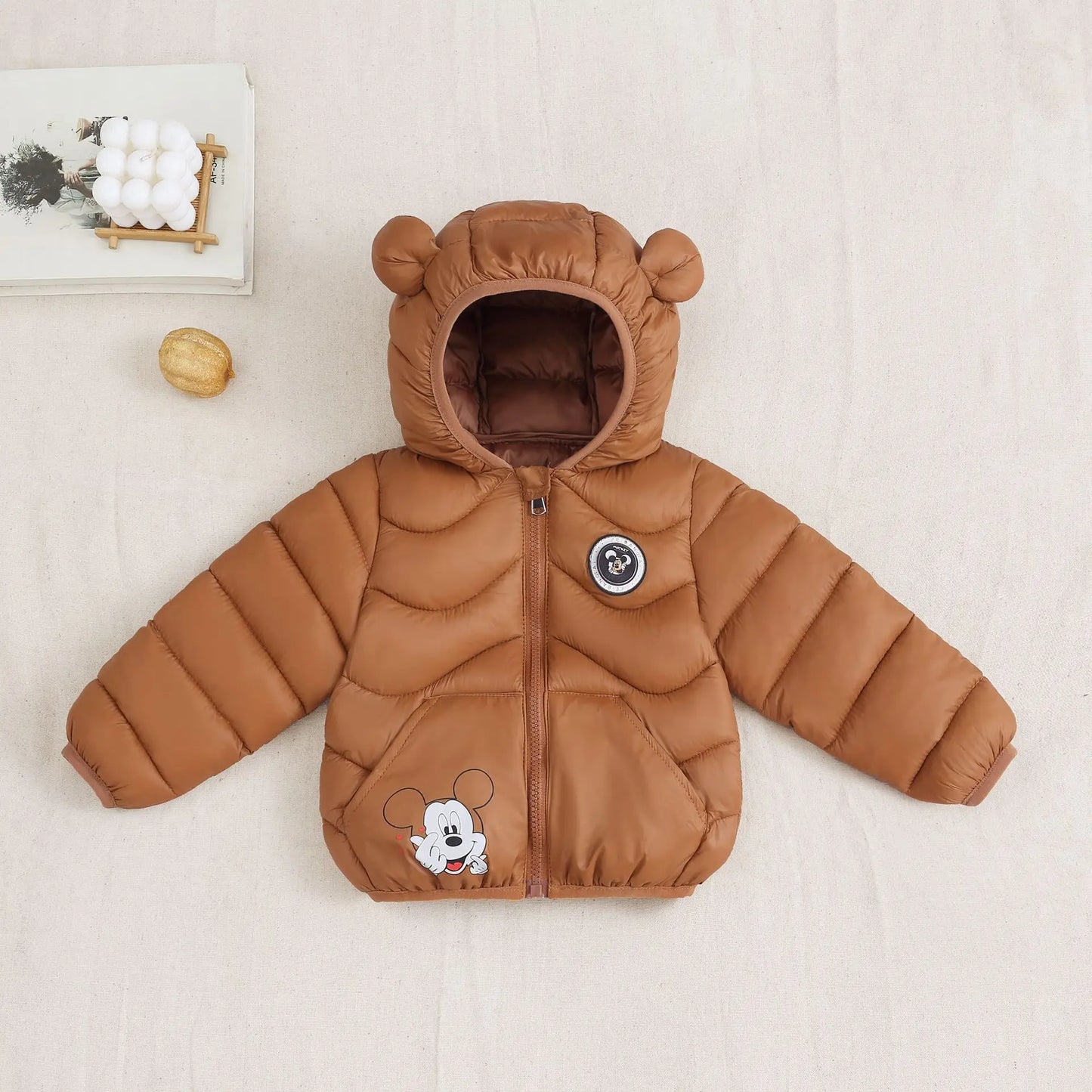 Mickey Mouse Kids Winter Hooded Coat New Lightweight Thermal Thicken Padded Jacket for Boys Girls Cotton Blend Zipper Outerwear