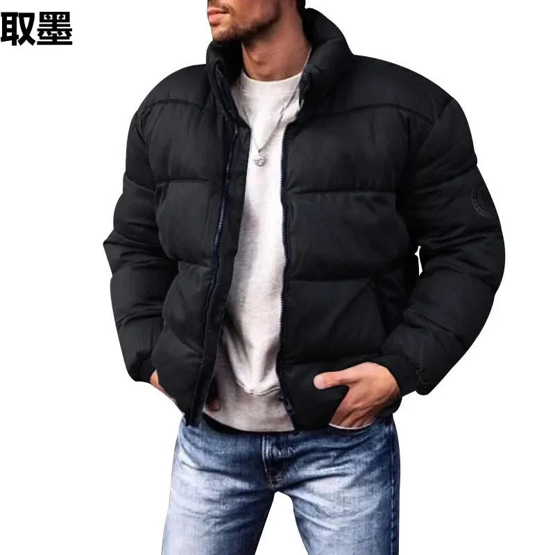 Men's Winter Thickened Cotton Jacket Stand Collar Fleece Lined Coat Casual Outerwear Regular Fit from Mainland China