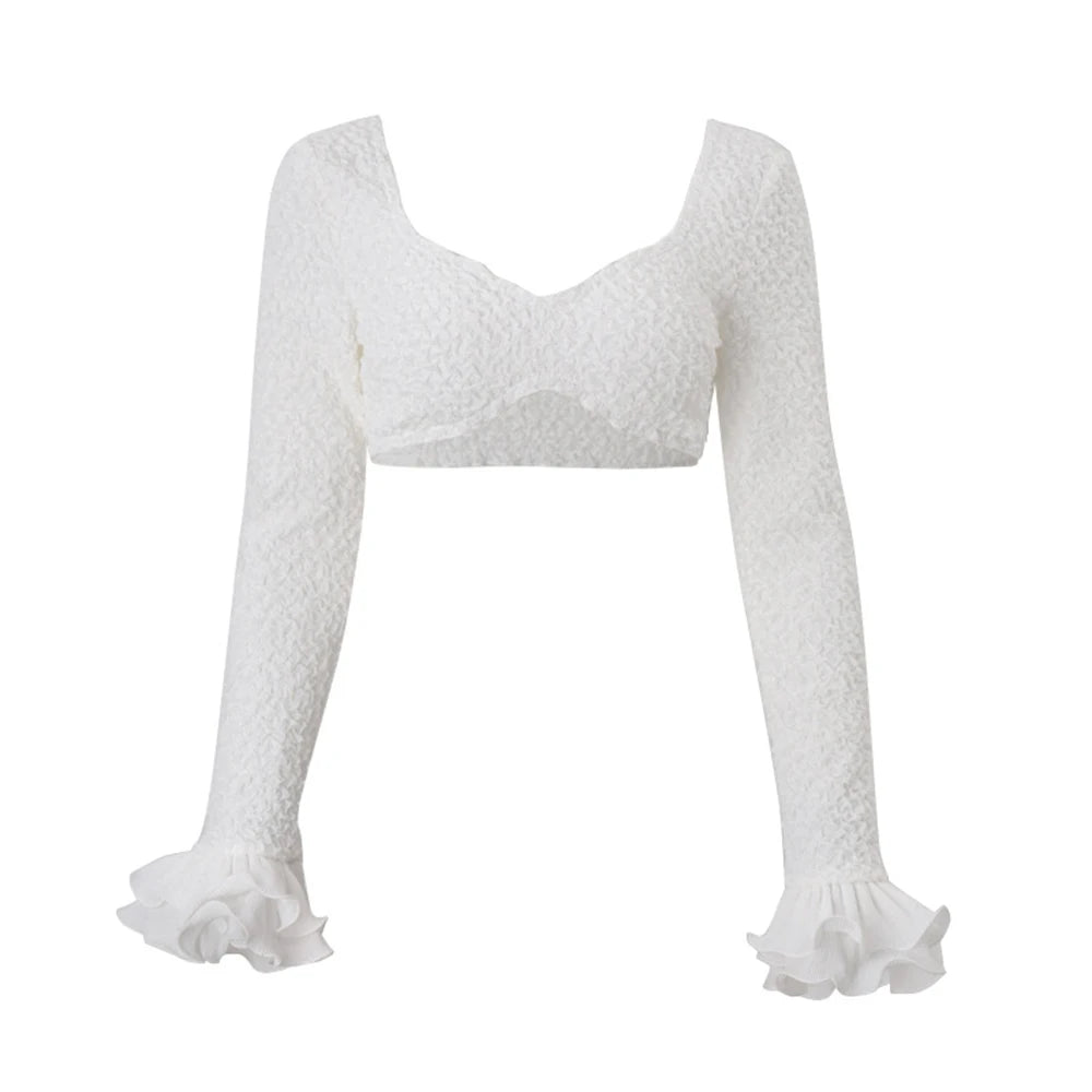 FZCSPEED Women's Sexy Mini Skirt Two-piece Set Strappy Cardigan Top Ruffle Layered Mini Skirt White